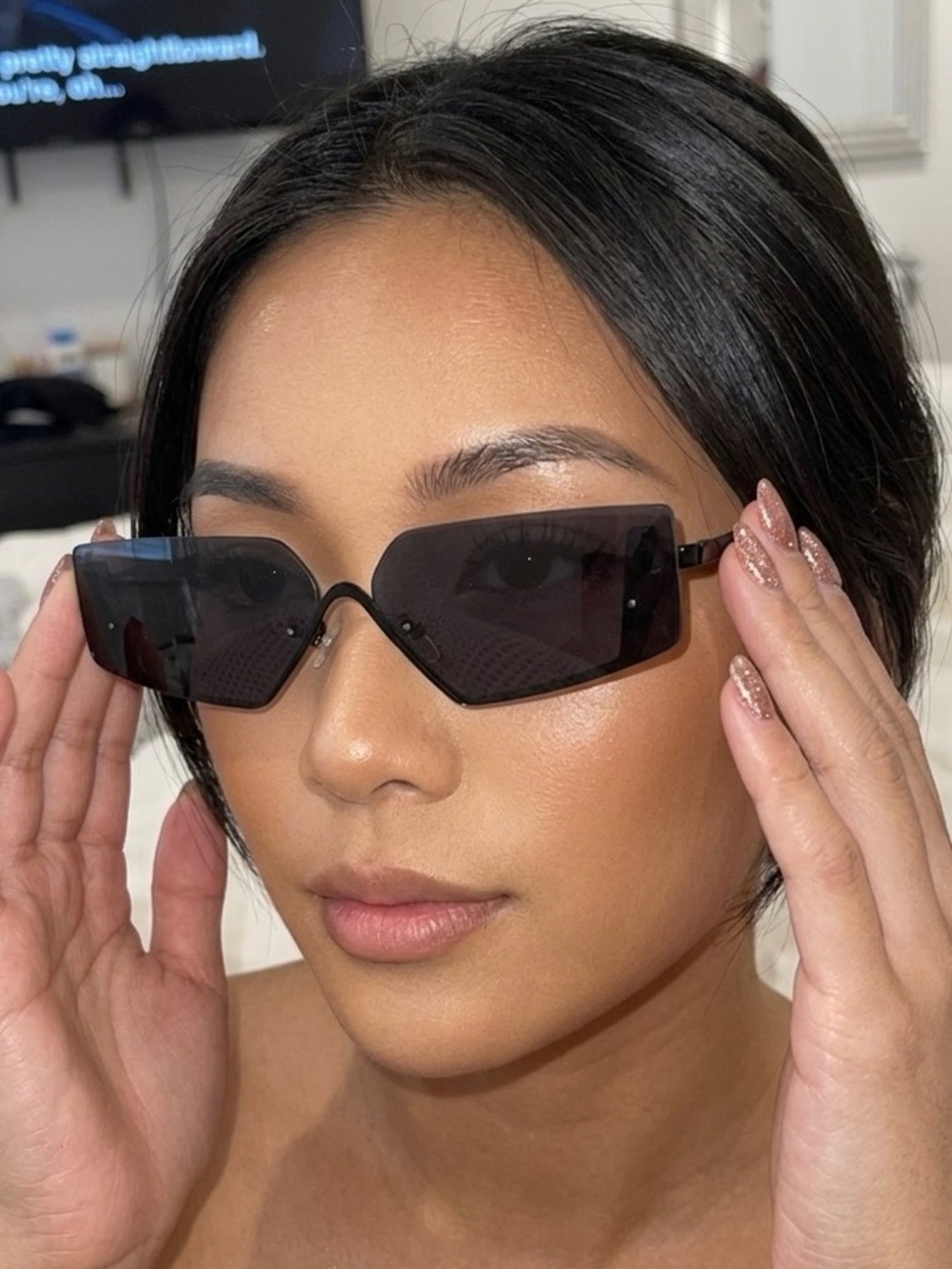 Black Rimless Geometric Sunglasses - Women Accessories